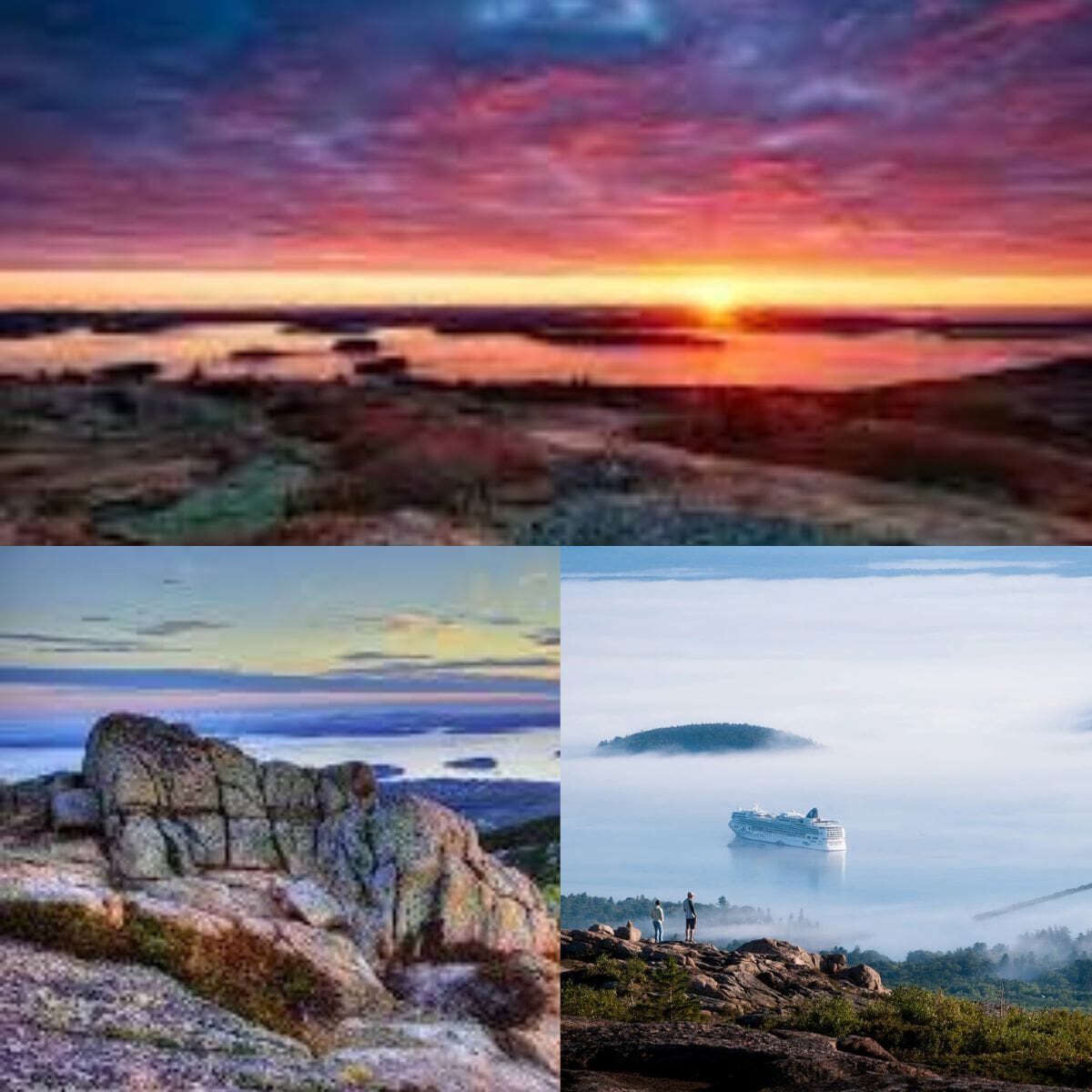 Scenic view from Cadillac Mountain in Acadia National Park Maine overlooking the ocean and coastline during a self-guided driving tour