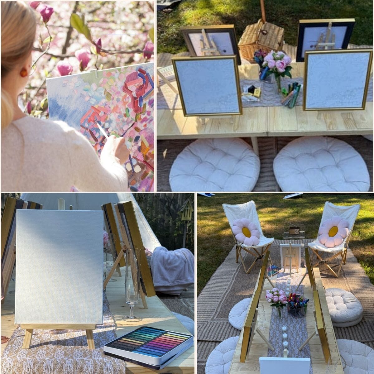 Guests painting outdoors during an Art in the Park experience in coastal Maine