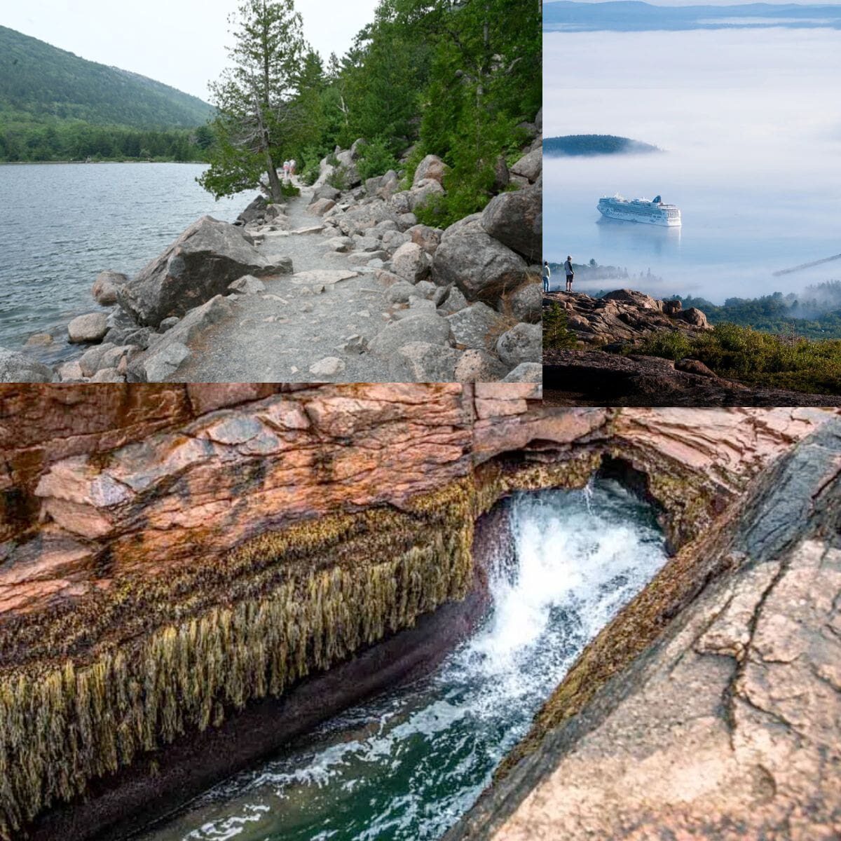 Coastal scenic drive through Acadia National Park Maine along a classic All American road route with ocean and forest views
