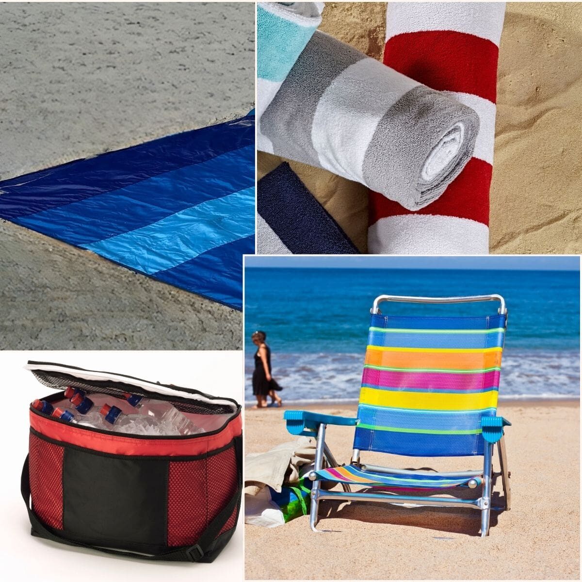 Luxury beach essentials setup including chairs, towels, cooler, and table delivered to a Maine beach for a curated coastal experience