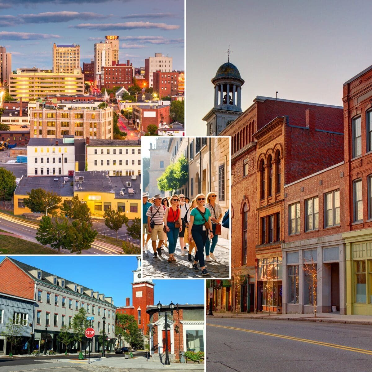 Guests exploring Biddeford Maine on a private walking tour through the revitalized downtown