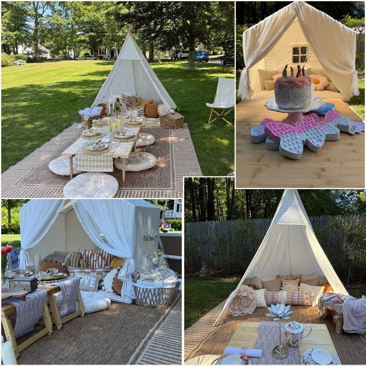 Relaxed boho-style event setup for social gatherings in Maine. Kennebunkport, Portland, Maine