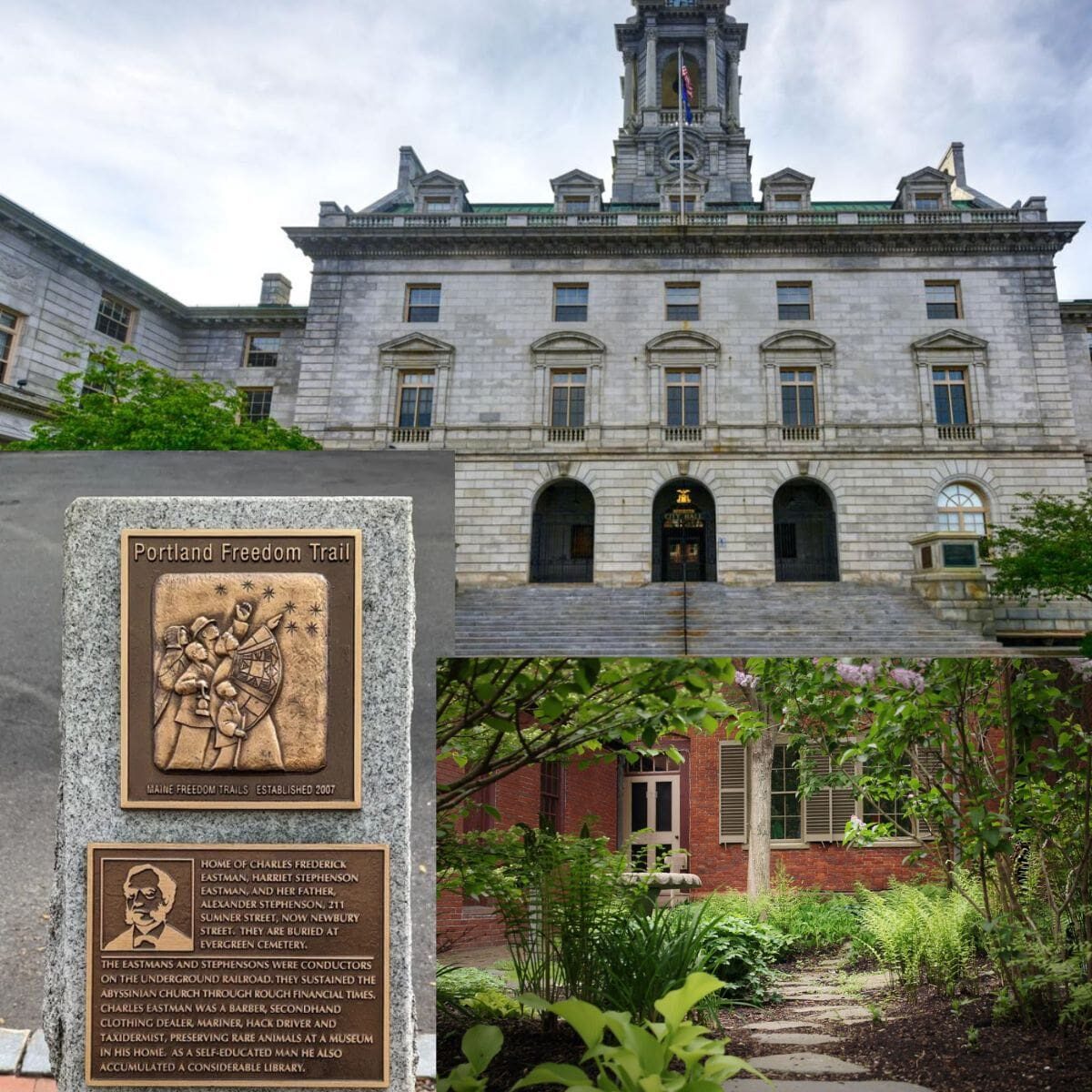 Quiet cobblestone streets and tucked-away corners in Portland Maine’s Old Port, featured in a self-guided walking tour of hidden public spaces