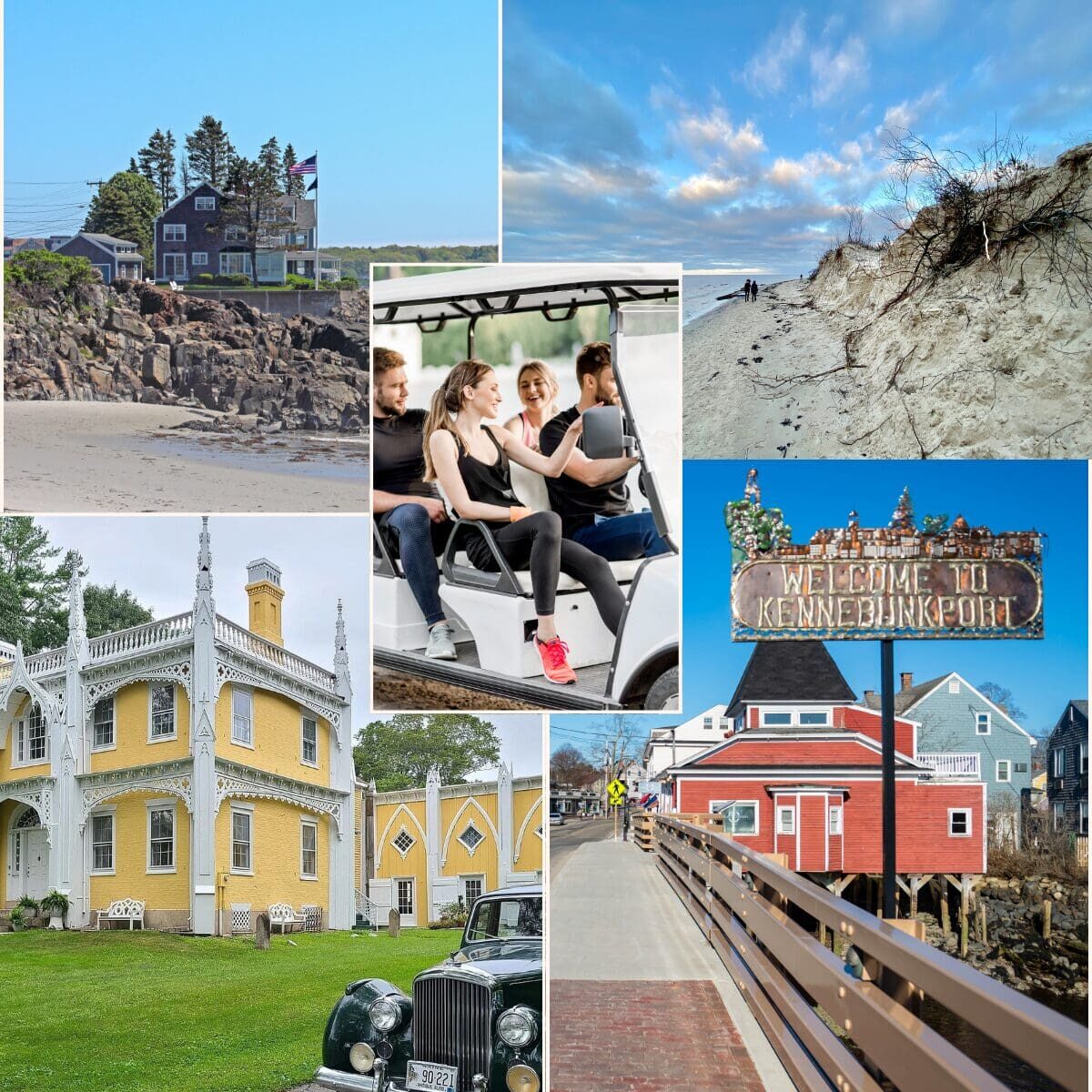 Scenic coastal drive in Maine with ocean views and lighthouses on a private sightseeing tour by Golf cart visiting Bush Compound.