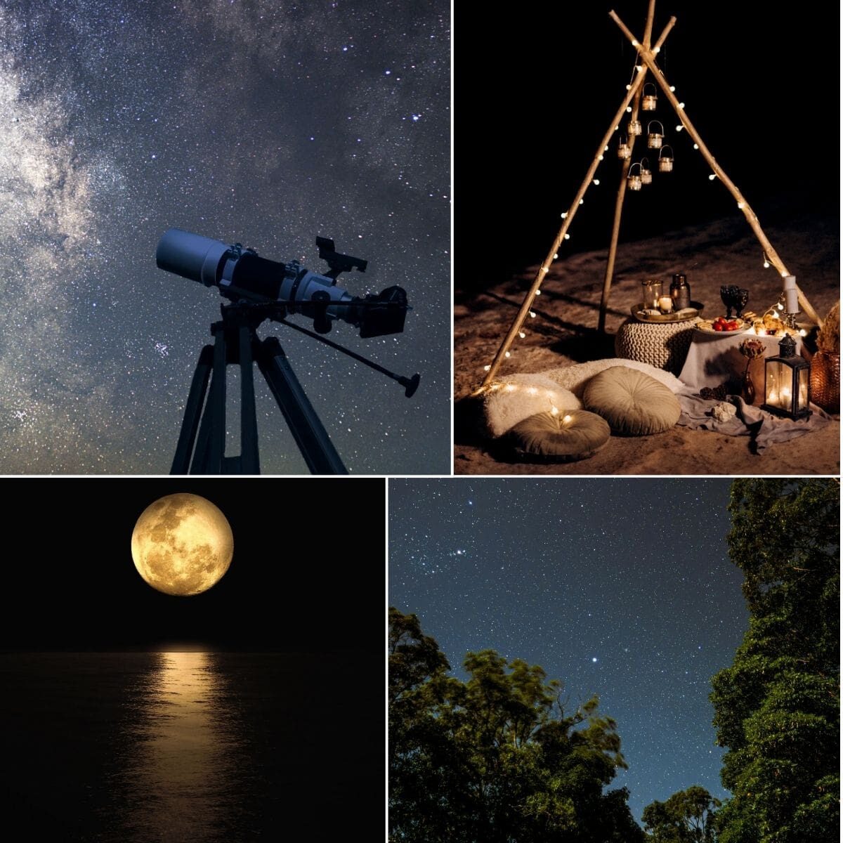 Outdoor stargazing experience in Maine with cozy seating and ambient lighting